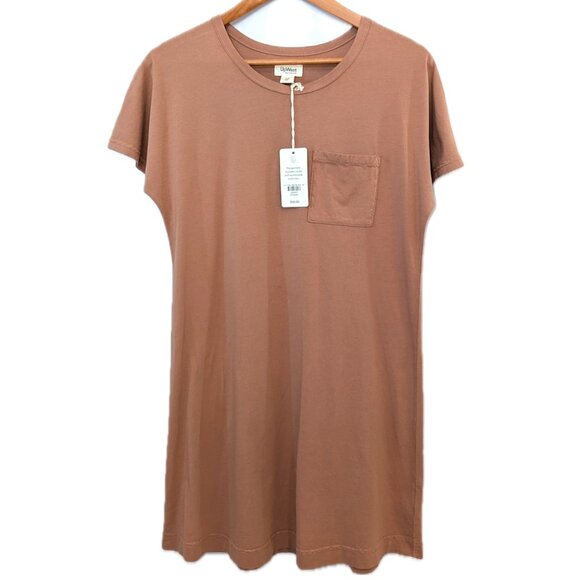 NWT UpWest | Short Sleeve Cotton T-Shirt Dress in Clay Brown Orange | Size XS - Picture 3 of 10